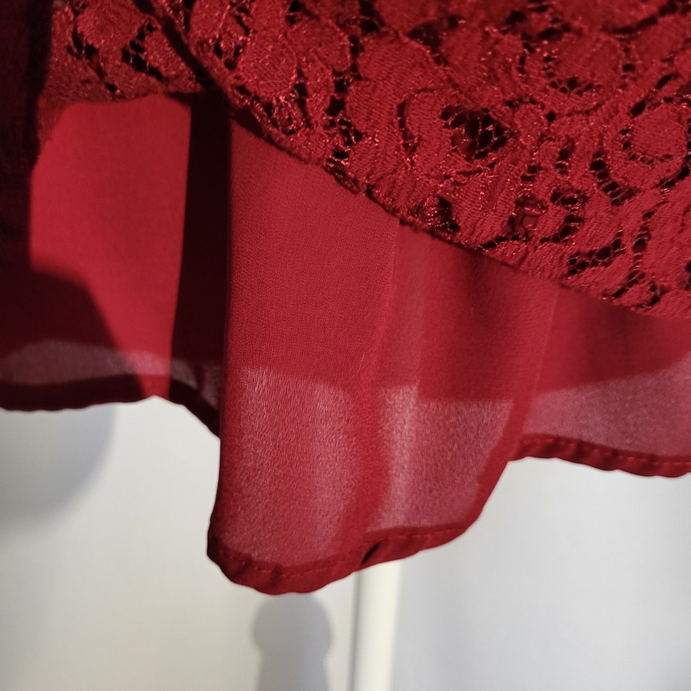 Forgotten Grace Burgundy Lace Off Shoulder Bell‎ Sleeve Top Women's Size L - Picture 5 of 8